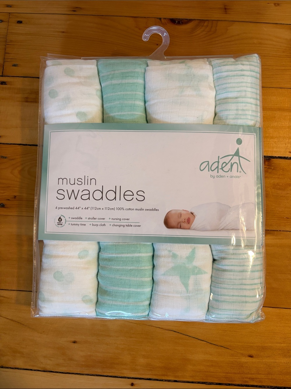aden + anais Mint and White Muslin Swaddle Pack - Set of 4